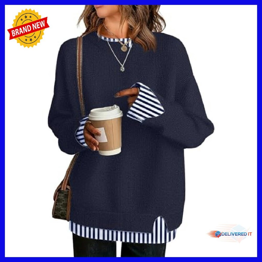 Oversized Patchwork Knit Sweater, Viscose Blend, … - image 2